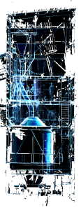 3D Laser Scanning of Silo, Front View, Transparency Blue, Orthographic - Cropped for web